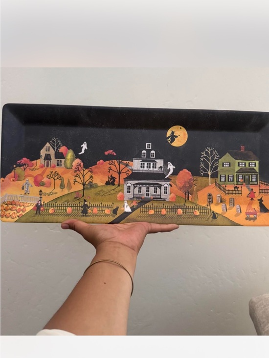 Source Unknown Other - Plastic Halloween Village Decorative Tray - Black & Orange